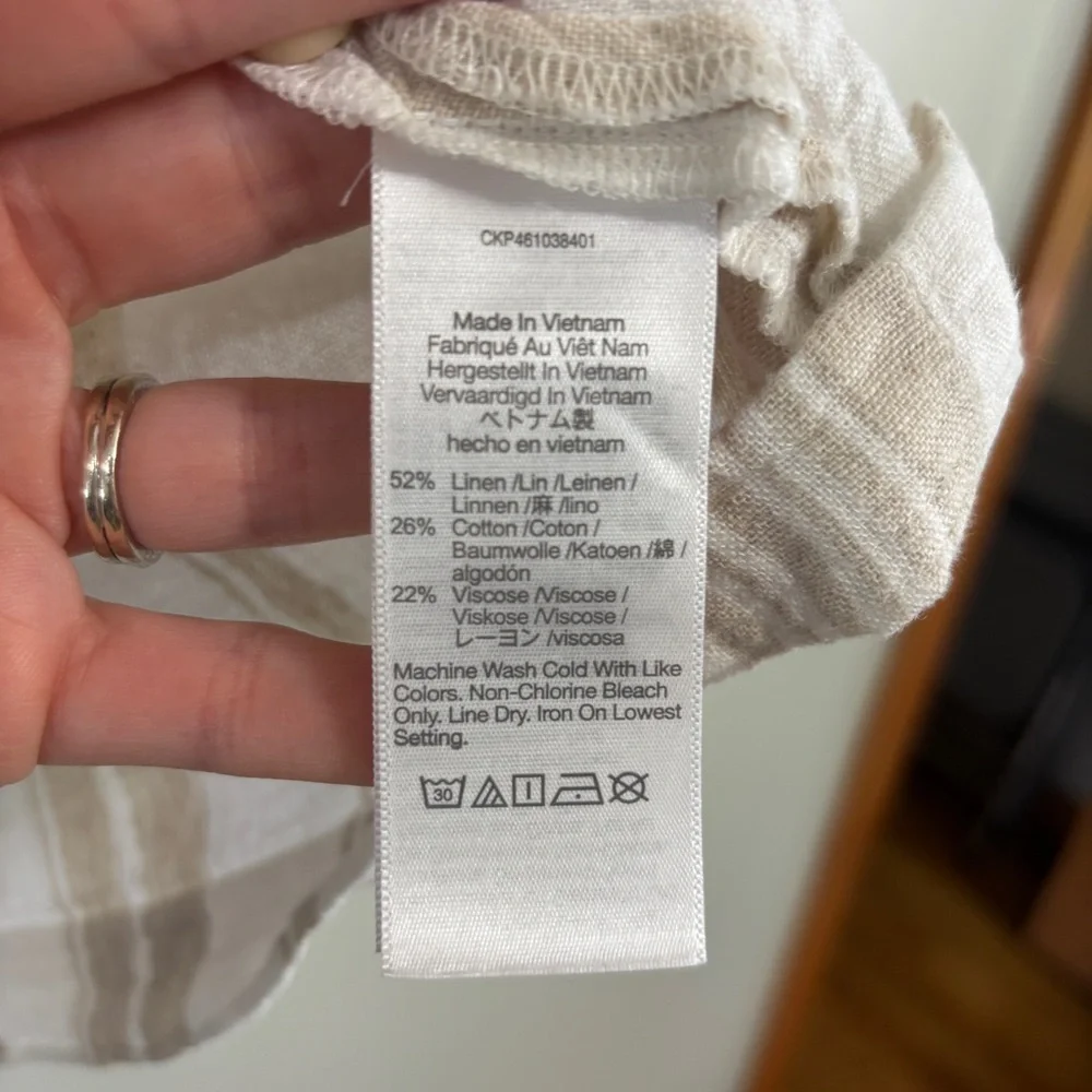 Madewell linen blend cropped button down top White and Tan medium - Picture 5 of 6